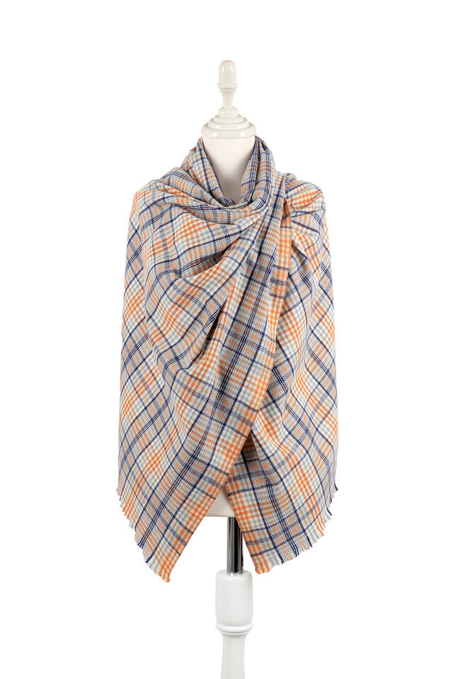 شال شتوي بنمط منقوش باللون الرمادي والأزرق الداكن - 1