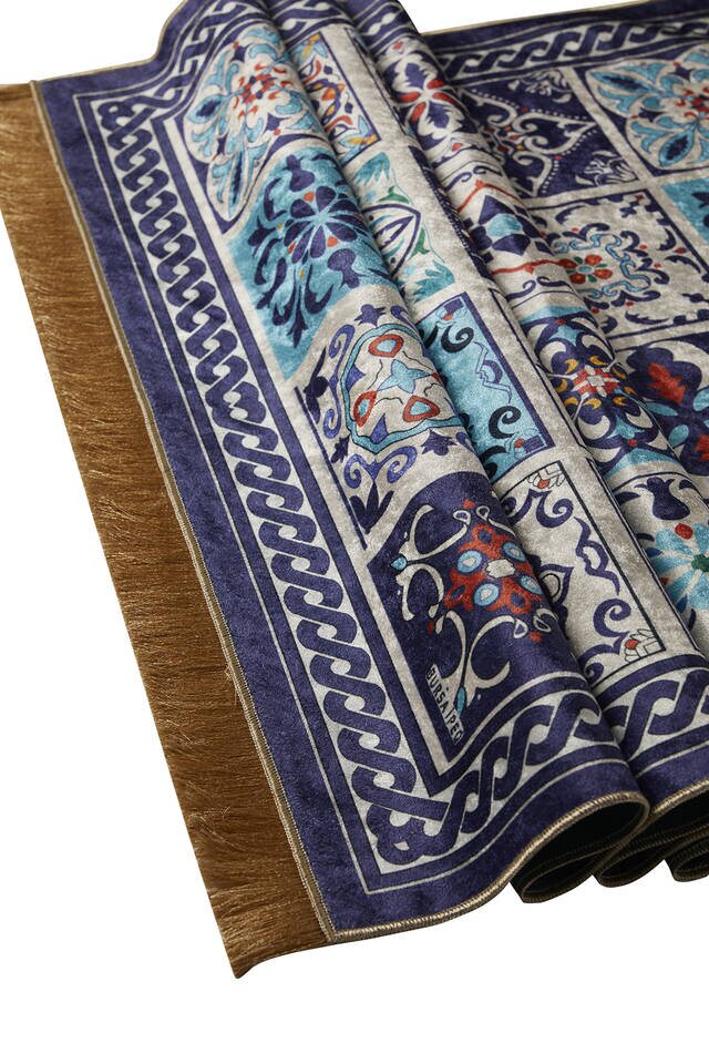 سجادة صلاة من المخمل باللون الأزرق الداكن - 3