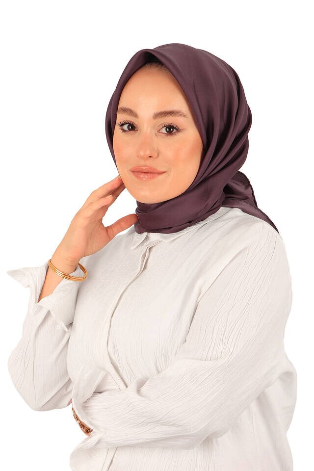 وشاح مربع من الحرير الخالص بلون أرجواني - 2