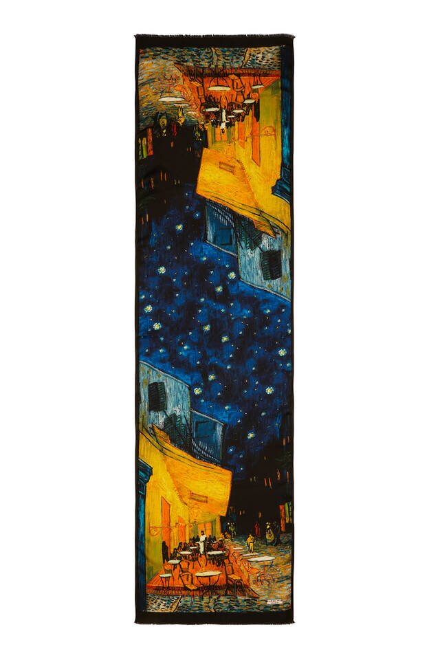 الأزرق الداكن كافيه ستريت الحرير اللوحة الفولار - 5