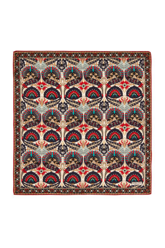 مربع جيب حرير بنمط طاووس أزرق كحلي 