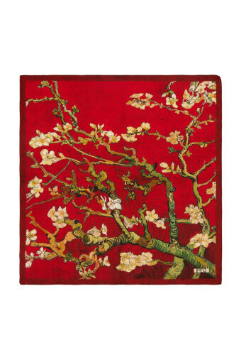 مربع الجيب من الحرير أزهار اللوز الأحمر كلاريت 