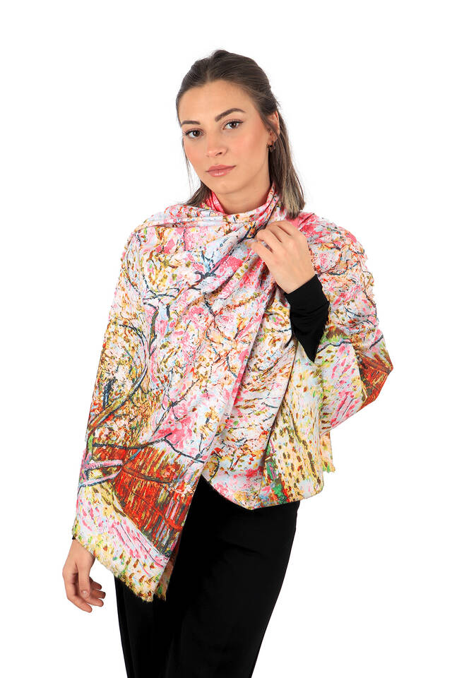 شال شتوي بنمط شجرة الخوخ وزهرة الرمان - 2