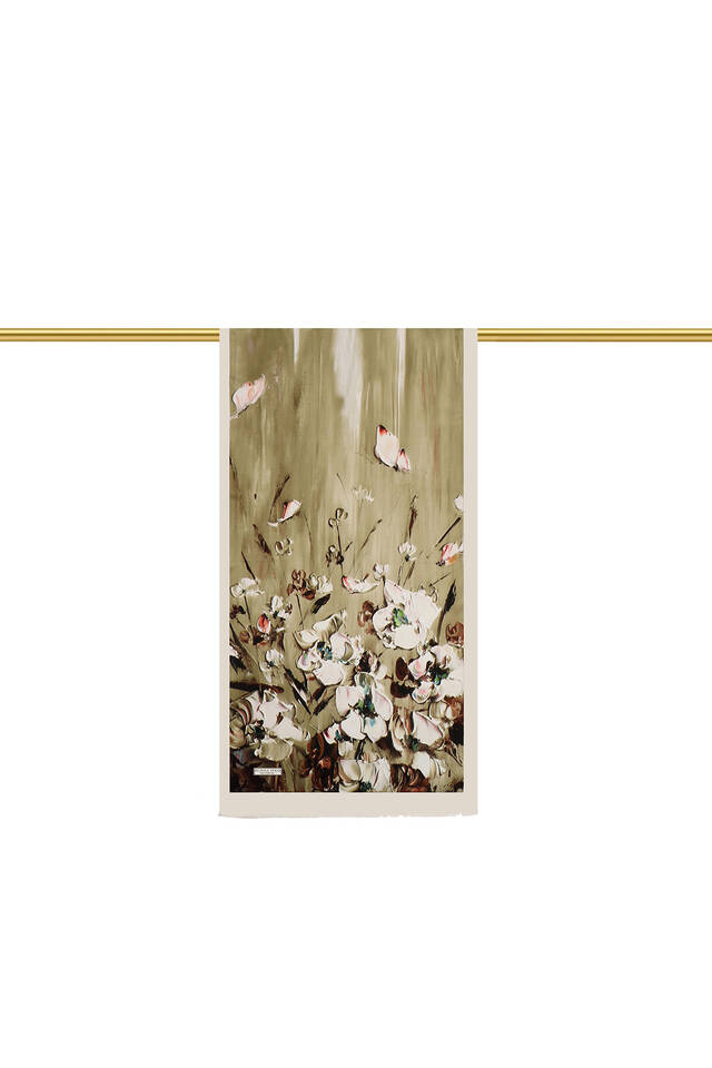 فولارد حرير بنمط شقائق النعمان الكاكي - 2