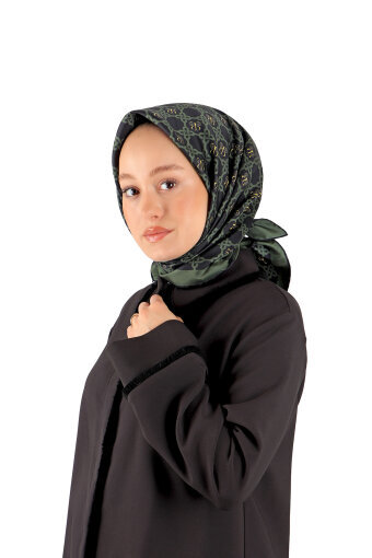 كاكي سلسلة مونوغرام حك الحرير وشاح مربع 