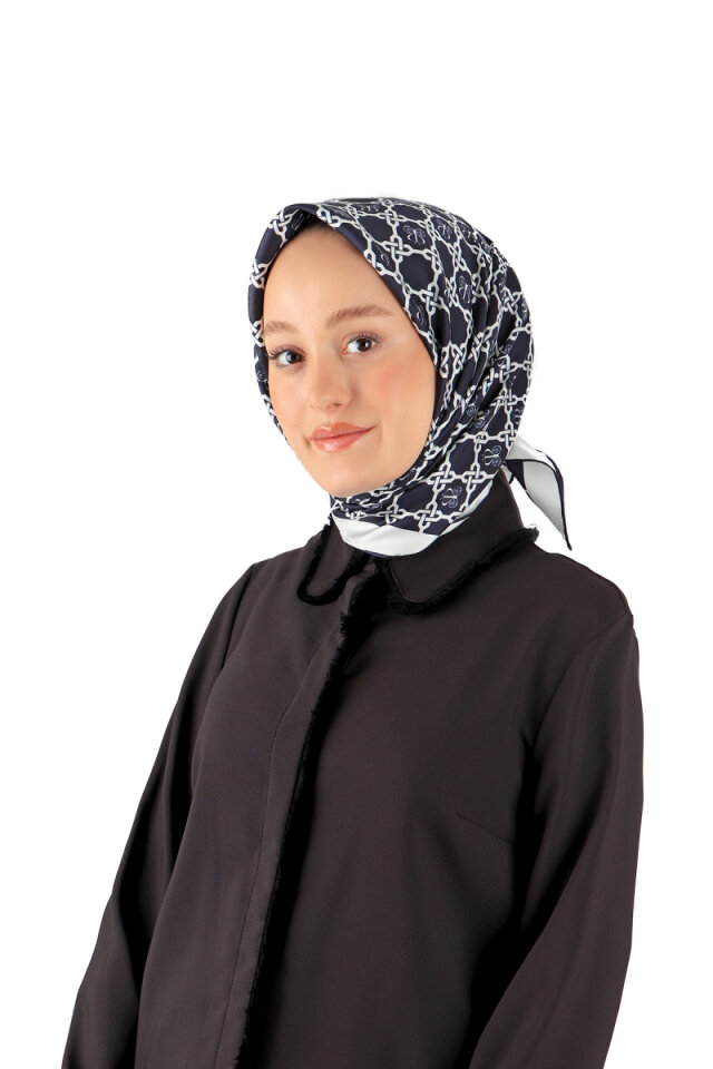 وشاح مربع من الحرير من نسيج قطني طويل باللون الأزرق الداكن الداكن 