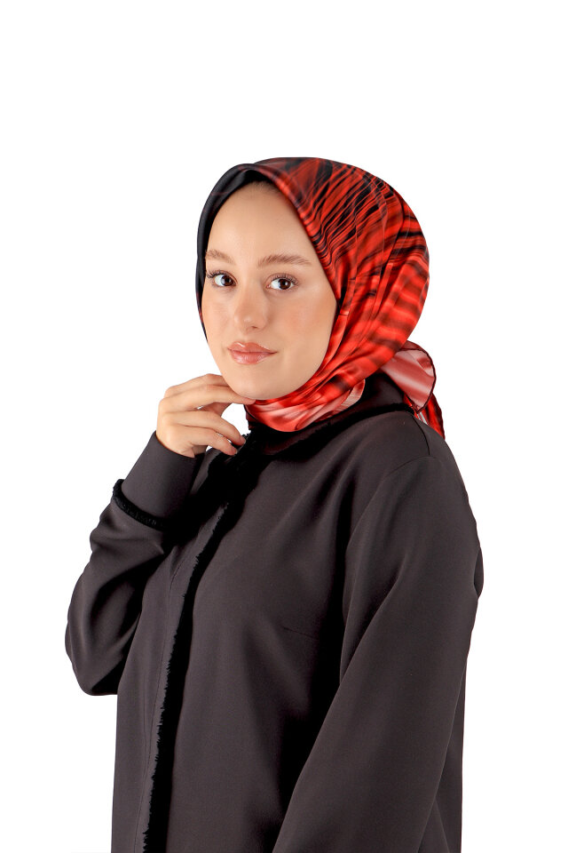 وشاح مربع من الحرير بنمط قوس قزح أحمر 