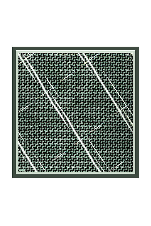 وشاح مربع من الحرير بنمط Houndstooth باللون الأخضر 