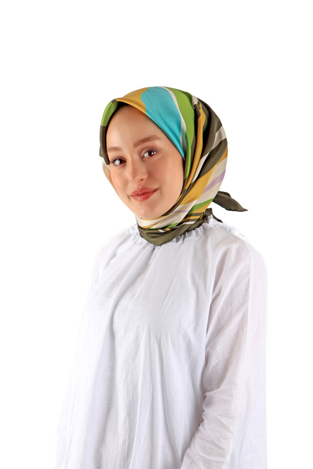 الكاكي موجة نمط حك الحرير وشاح مربع 