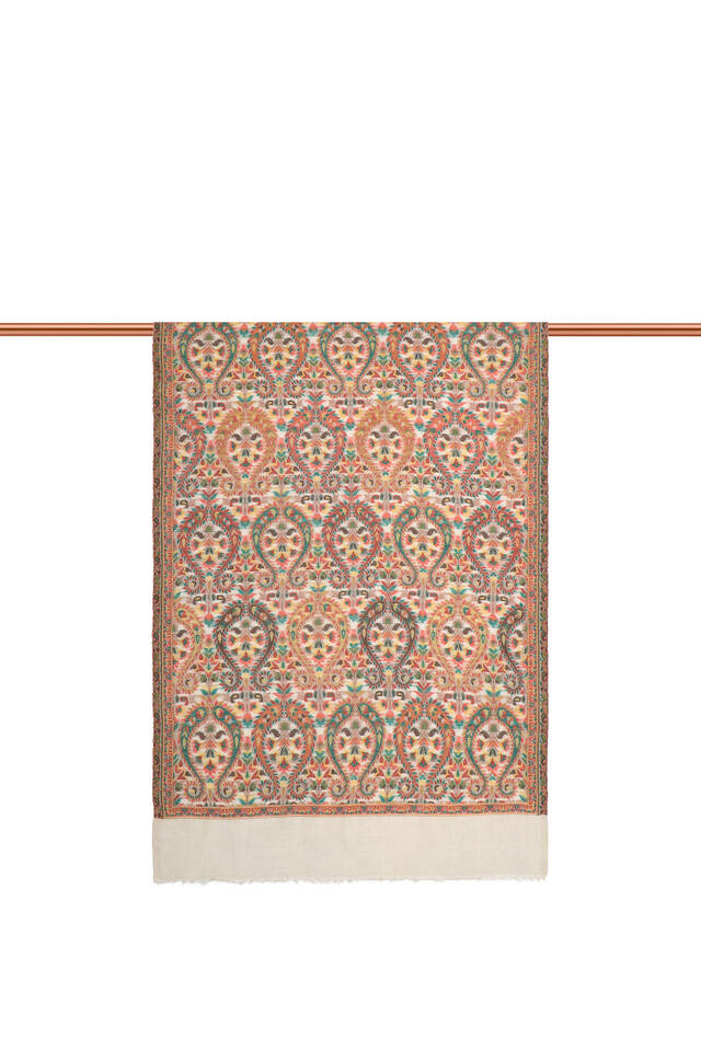 شال صوف جاكار أحمر منقوش - 3