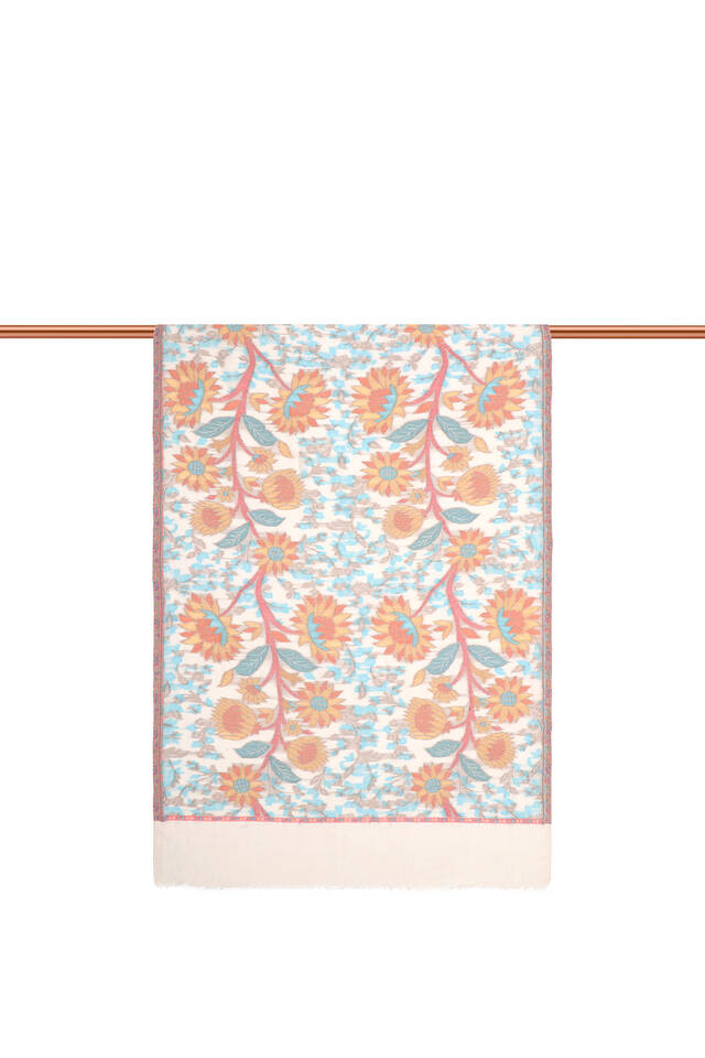 شال صوف جاكار منقوش باللون الفيروزي - 3