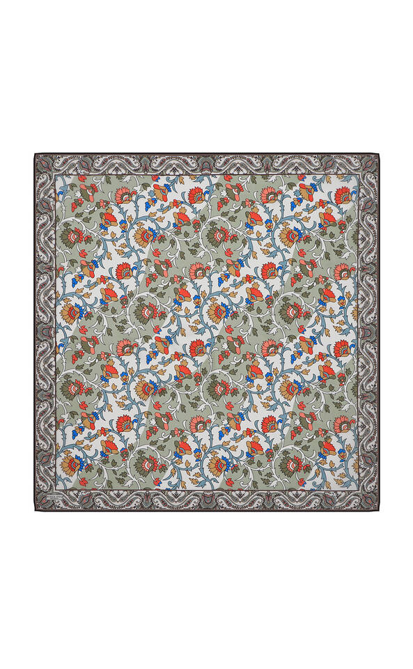 وشاح مربع من الحرير بنمط شال أخضر - 2