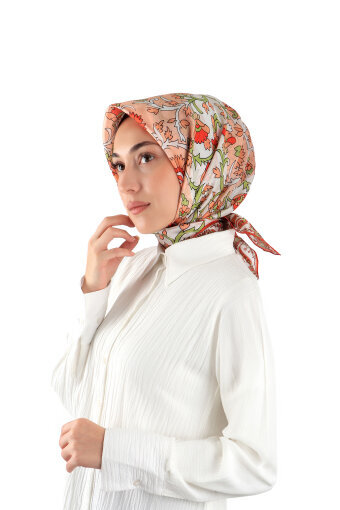 وشاح مربع من الحرير الفوال بنمط شال السلمون 