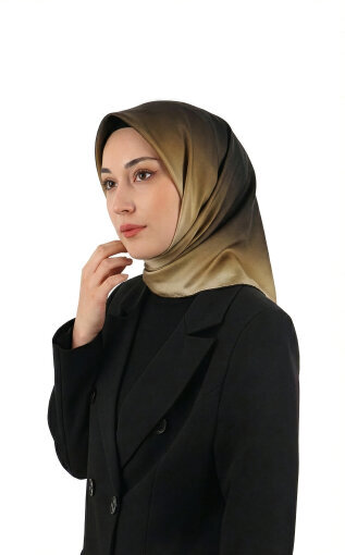 وشاح مربع من الحرير بلون بني وبيج متدرج 