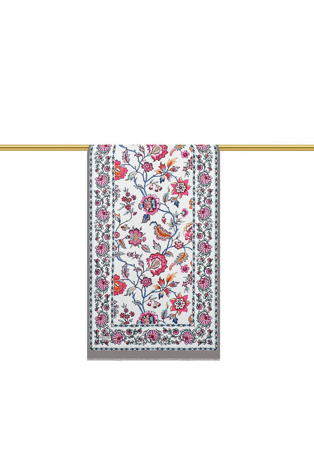 وشاح حرير من الفوال بنقشة زهرة الزنبق الرمادية - 3