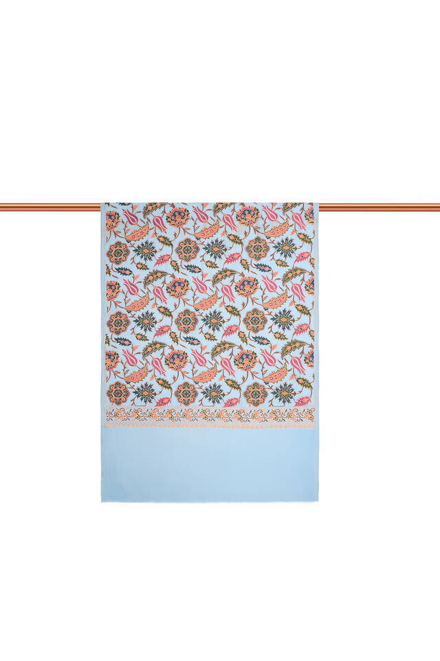 شال سوزاني الصوفي الأزرق المطرز بالكامل - 3