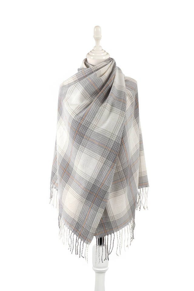 شال شتوي منقوش باللون الرمادي الفاتح - Bursa İpek