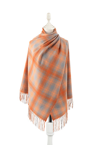شال شتوي منقوش باللون البرتقالي والرمادي 
