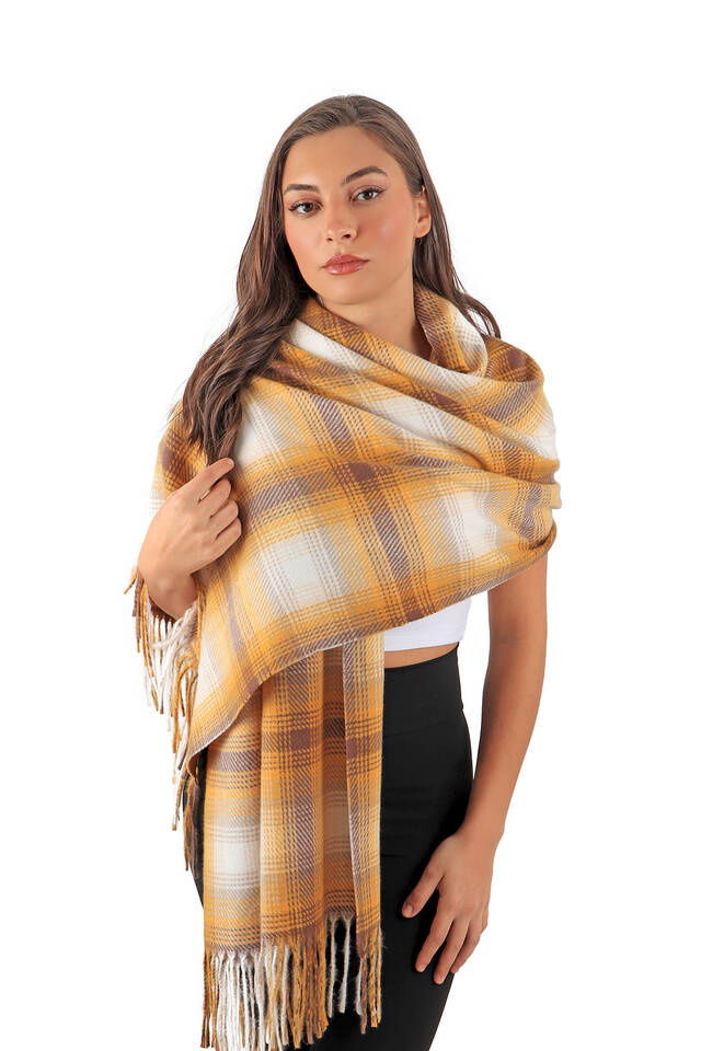 شال شتوي منقوش باللون البني الذهبي - 2