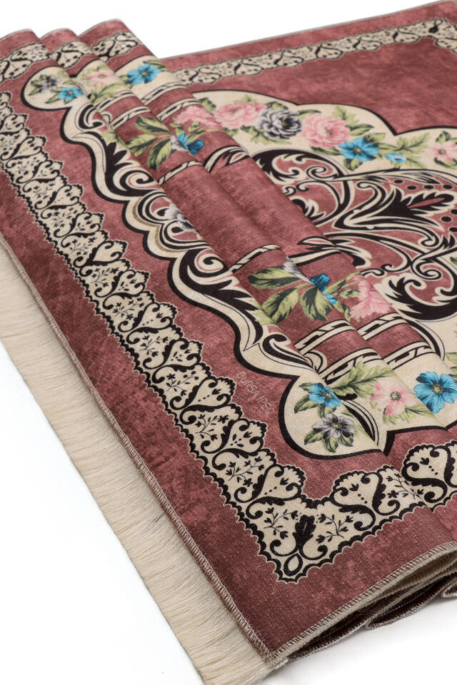 سجادة صلاة مخملية وردية اللون - 3