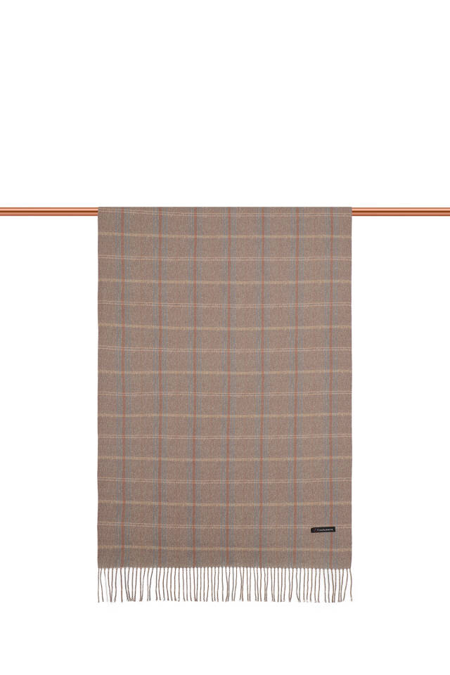 شال شتوي بنقشة منقوشات بلون القهوة الحليبية - 2