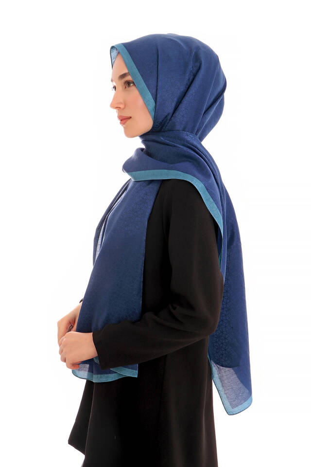 شال حرير قطني بنقشة نجمة زرقاء داكنة - 2