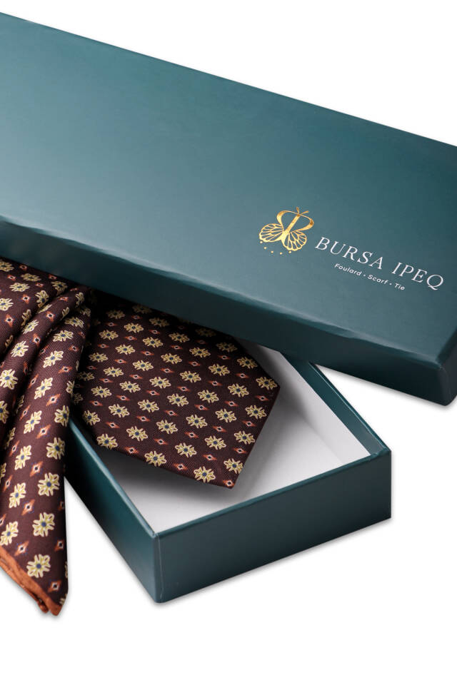 مجموعة ربطات عنق حريرية منقوشة باللون البني - 4