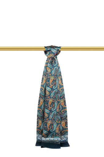 وشاح حريري رجالي منقوش باللون الأخضر البترولي 