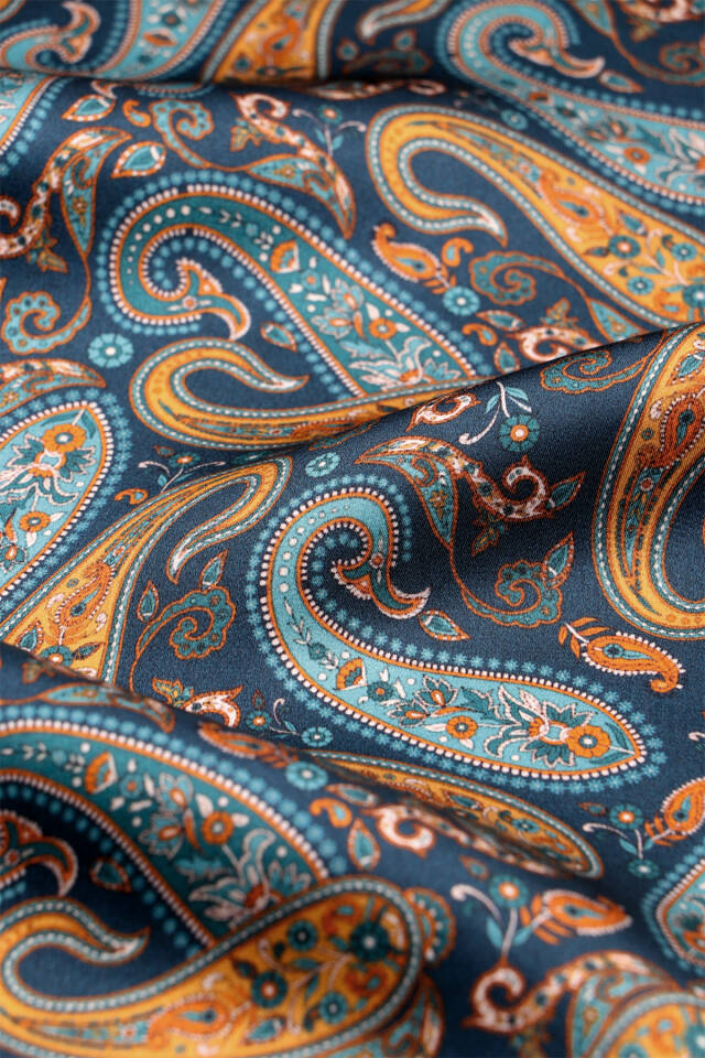 وشاح حريري رجالي منقوش باللون الأخضر البترولي - 4