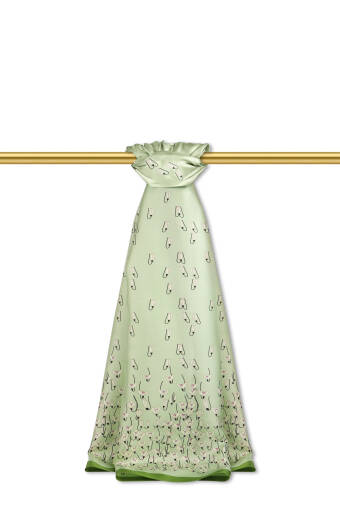 شال حرير مائل بنقشة زهرة الثلج الخضراء 