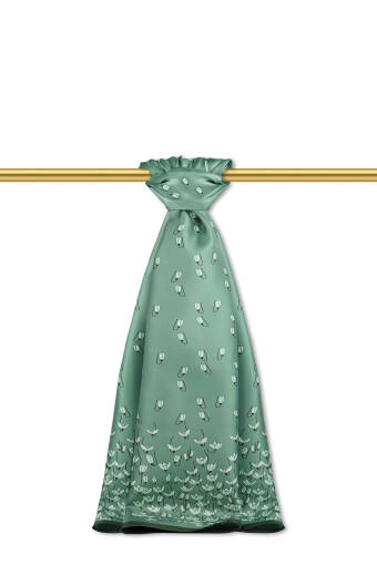 شال حرير مائل بنقشة زهرة الثلج الكاكي 