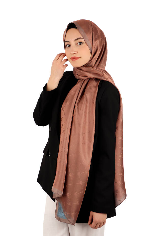 شال حريري بنمط سلسلة السلمون الداكن - 2