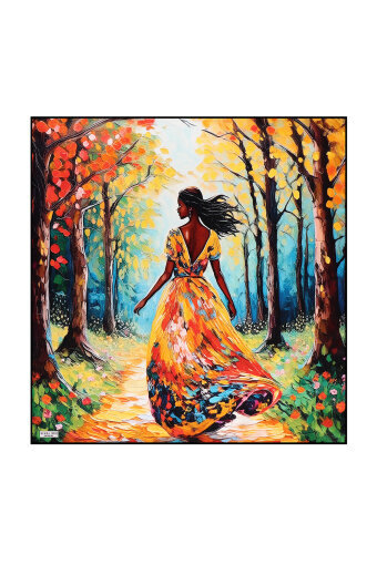 منديل حريري بنقشة غابة برتقالية 