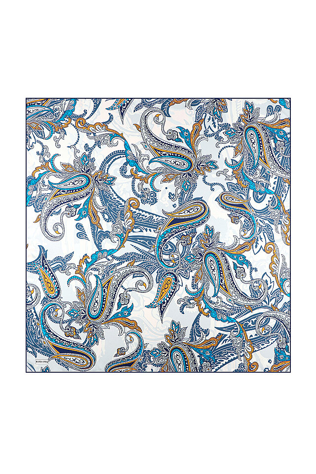 وشاح حريري منقوش باللون الأزرق الجليدي 