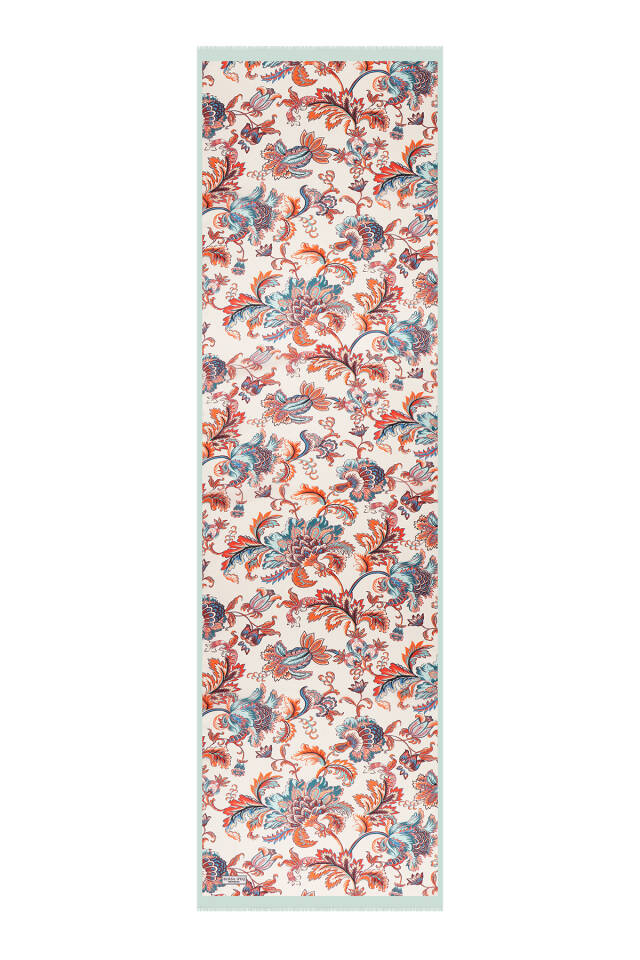 وشاح حريري من الفوال بنقشة زهور خضراء مائية - 4