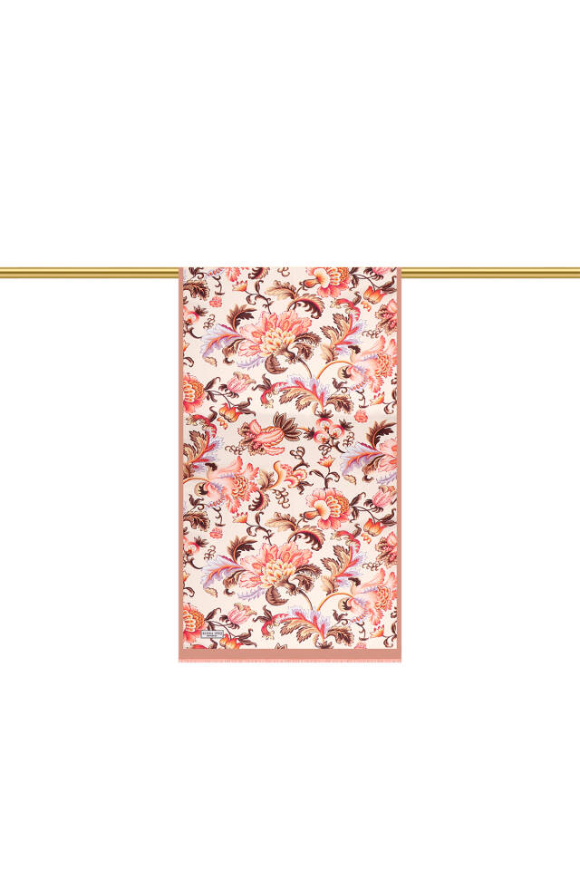 وشاح حريري من الفوال بنقشة زهور بنية اللون - 3