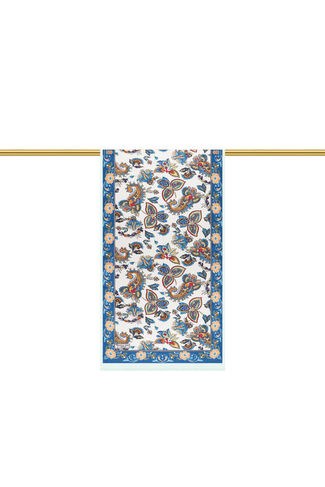 وشاح حرير فوال بنمط شال أزرق - 3