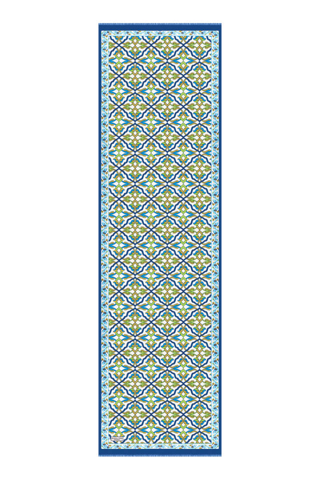 وشاح حريري من الفوال بنقشة اللبلاب الأزرق الداكن - 4