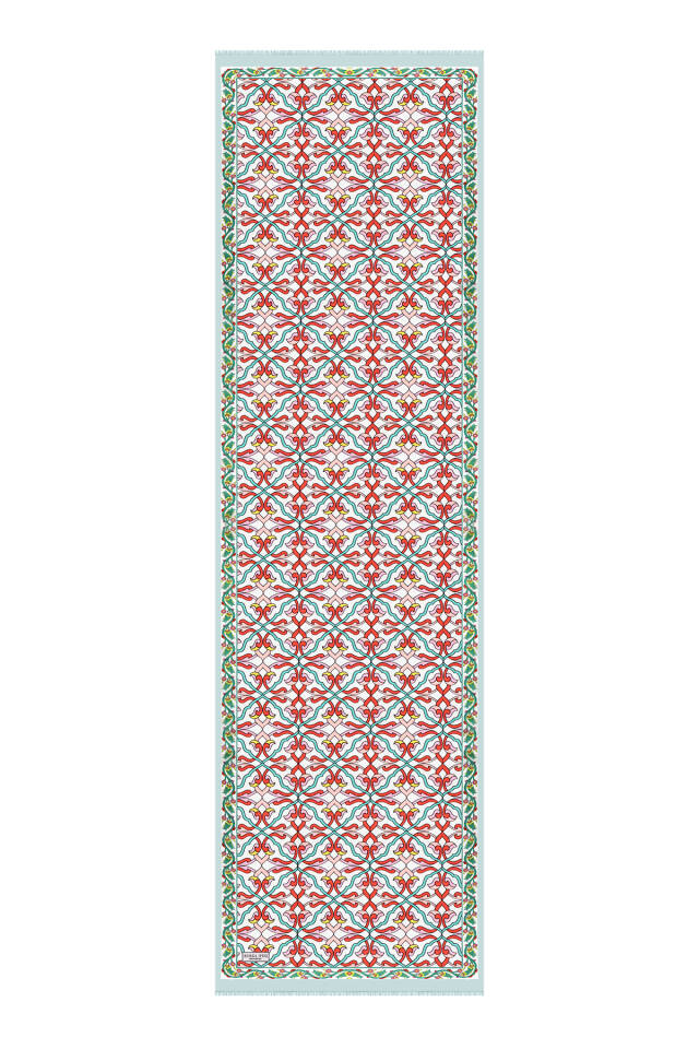 وشاح حريري فوال بنقشة اللبلاب الأخضر المائي - 4