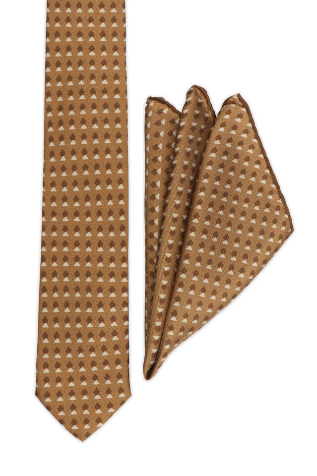 مجموعة ربطات عنق حريرية منقوشة باللون الذهبي - 2