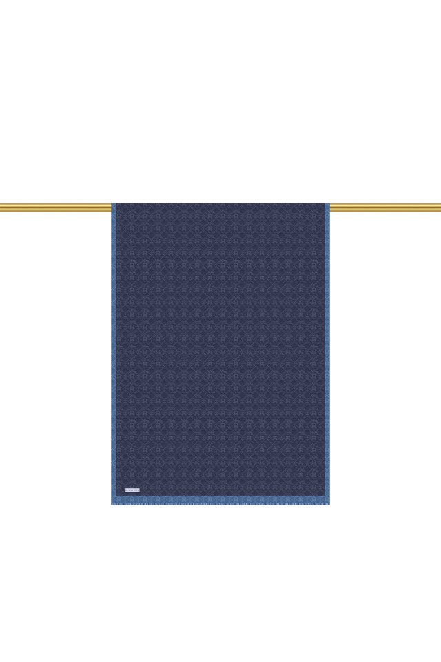 شال حرير قطني بنقشة أحادية اللون باللون الأزرق الداكن - 3