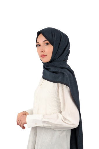 شال حرير قطني بنقشة أحادية اللون باللون البترولي الداكن 