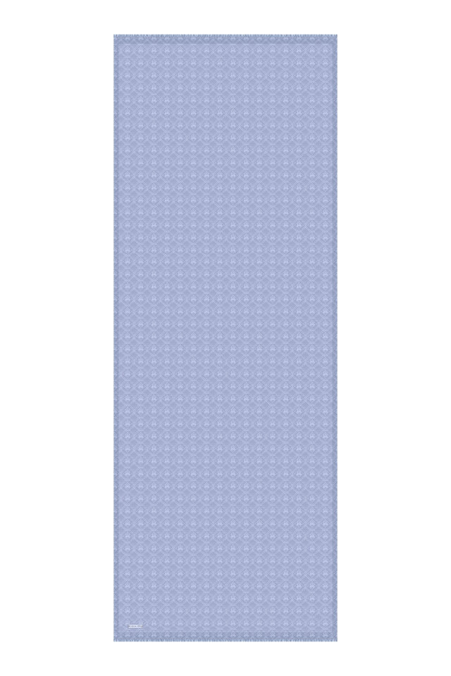 شال حرير قطني بنقشة مونوغرام باللون الأزرق الجليدي - 4