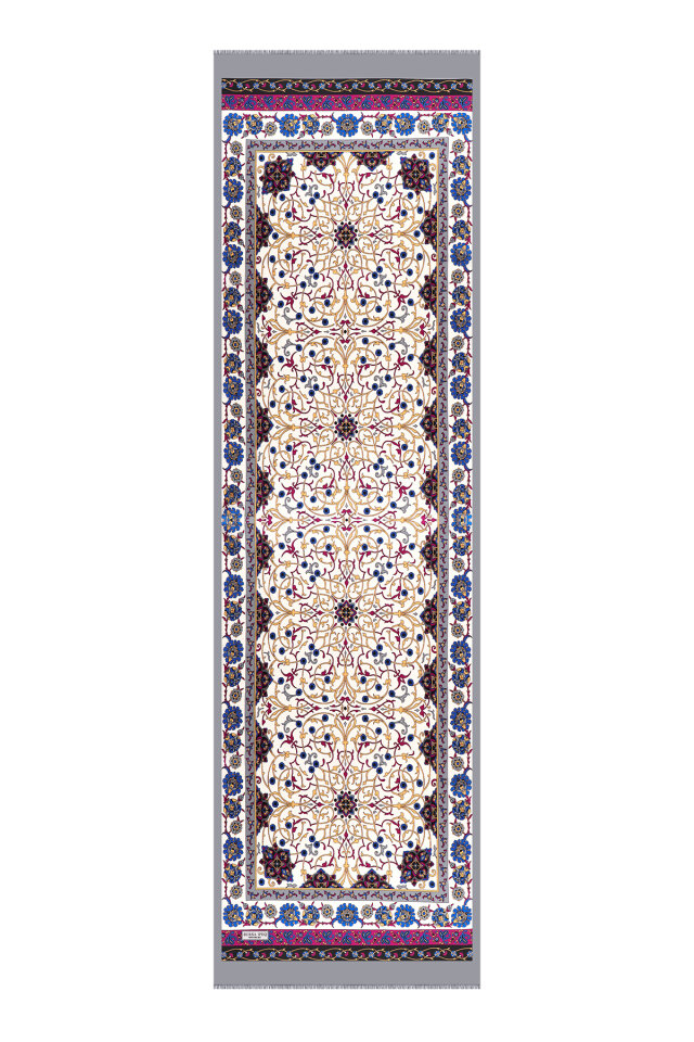 وشاح حريري ضيق بنقشة اللبلاب الرمادي - 4