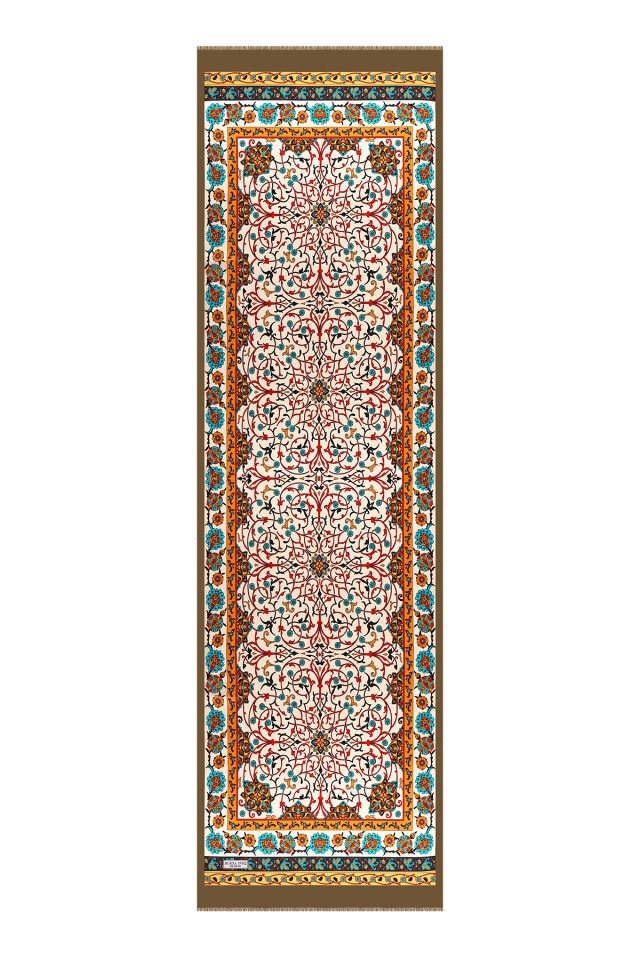 وشاح حريري ضيق بنقشة اللبلاب الكاكي - 4