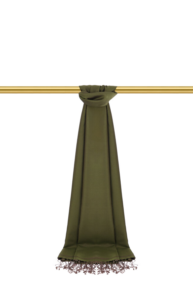 شال حرير مزدوج الوجهين من قماش المنك الكاكي - 2