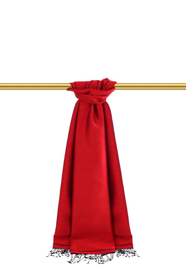 شال حريري مزدوج الوجهين باللونين الأحمر والأسود - 2