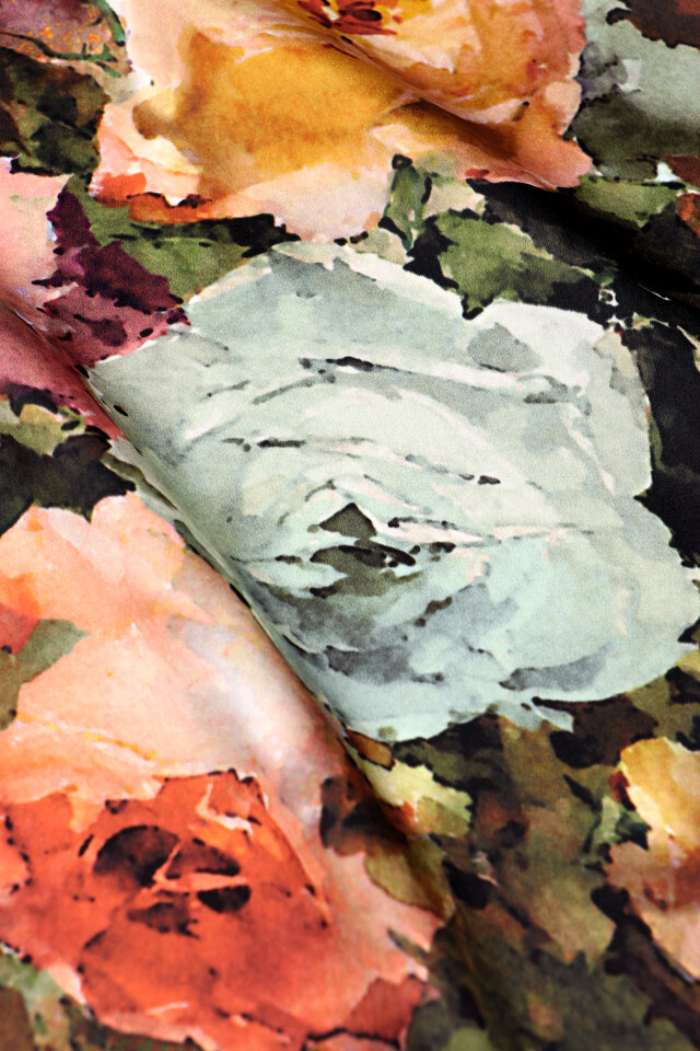 وشاح حريري سورا بنقشة زهرة الكاميليا الخضراء المائية - 4