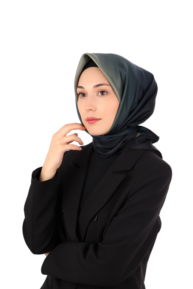 وشاح حرير سورا متدرج اللون بيج وأزرق داكن - Bursa İpek