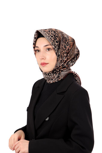 وشاح حريري مائل بنقشة جلد الحمار الوحشي والنمر من كستنائي 